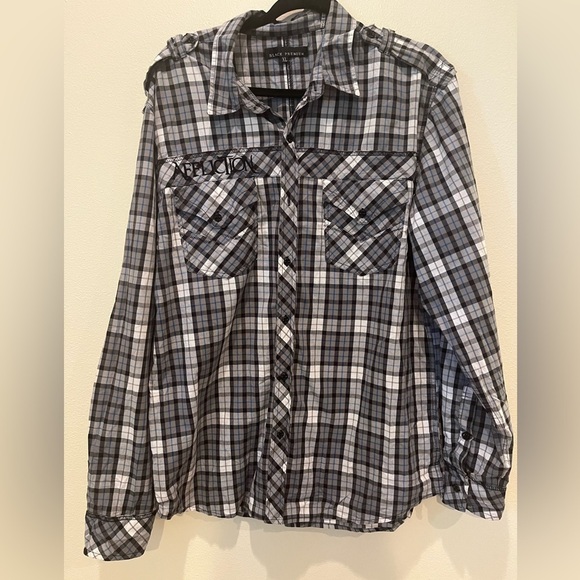 Affliction Men's Black and White Plaid Button Down Shirt - Picture 1 of 5